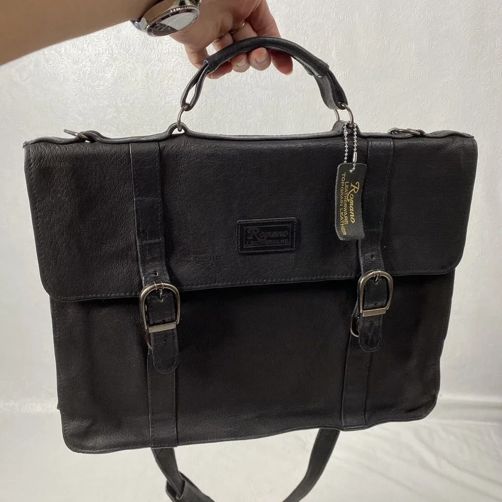 Roma Black Leather Briefcase - Men Bags Briefcases